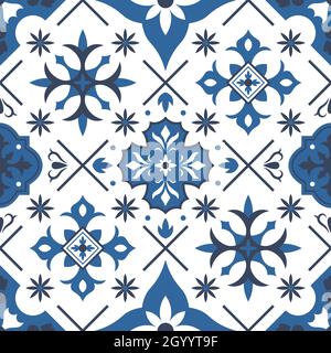 Traditionelles Azulejo, nahtloses Muster mit mediterranen keramikfliesen von talavera. Porzellan Keramik ethnischen Ornament Fliese Vektor Hintergrund Illustration Stock Vektor