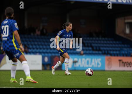 London, Großbritannien. Oktober 2021. Barclays FA Womens Super League-Spiel zwischen Chelsea und Leicester City auf Kingsmeadow in London, England. Kredit: SPP Sport Pressefoto. /Alamy Live News Stockfoto