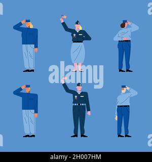 Sechs Veteranen Gruppenfiguren Symbole Stock Vektor