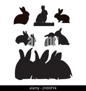 Legen Sie die schwarze Ausgabe der Kaninchen-Vektorgrafik fest Stock Vektor