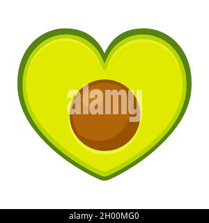 Herzförmiger Avocado-Querschnitt. Avocado Liebe, gesundes Essen. Cartoon-Illustration, Vektor-Symbol. Stock Vektor