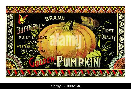 Vintage-Werbung für Golden Pumpkin. Erstklassige Qualität. Schmetterlingsmarke. Westernville Oneida Co. New York. 1910er. Stockfoto