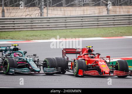 55 SAINZ Carlos (Spa), Scuderia Ferrari SF21, Action 05 VETTEL Sebastian (ger), Aston Martin F1 AMR21, Action während des Formel 1 Rolex Turkish Grand Prix 2021, 16. Lauf der FIA Formel 1 Weltmeisterschaft 2021 vom 8. Bis 10. Oktober 2021 im Istanbul Park, in Tuzla, Türkei - Foto François Flamand / DPPI Stockfoto