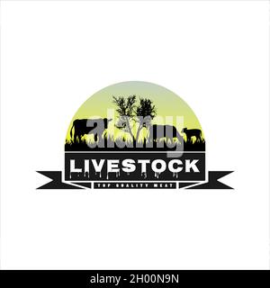Vektor-Inspiration für Vintage Kuh / Rinderfarm Logo-Design. Kreative Ideen von Tierfarm Logos Stock Vektor