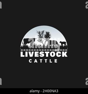Vektor-Inspiration für Vintage Kuh / Rinderfarm Logo-Design. Kreative Ideen von Tierfarm Logos Stock Vektor