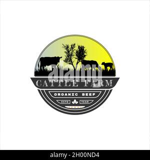 Vektor-Inspiration für Vintage Kuh / Rinderfarm Logo-Design. Kreative Ideen von Tierfarm Logos Stock Vektor