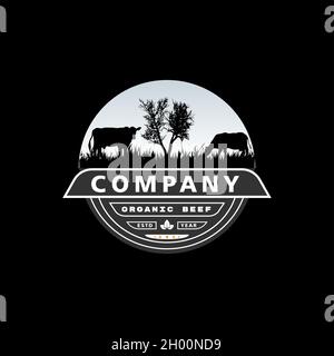 Vektor-Inspiration für Vintage Kuh / Rinderfarm Logo-Design. Kreative Ideen von Tierfarm Logos Stock Vektor