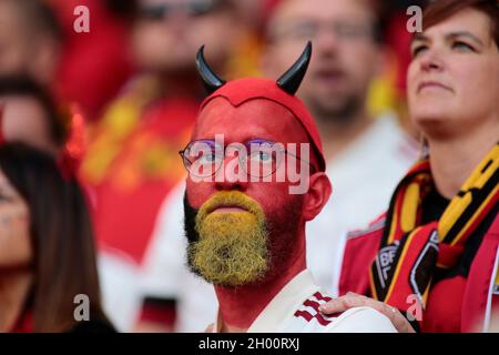 Turin, Italien. Oktober 2021. Belgien-Fans während der UEFA Nations League, dem dritten Play-off-Fußballspiel zwischen Italien und Belgien am 10. Oktober 2021 im Allianz-Stadion in Turin, Italien Quelle: Live Media Publishing Group/Alamy Live News Stockfoto