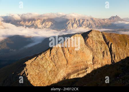 Blick vom Col di Lana auf die Puez-Gruppe, Südtirol, dolomiten, Italien Stockfoto