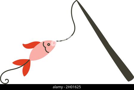 Ein Spielzeug für eine Katze, ein Fisch an einer Schnur. Vektorgrafik. Objekt isoliert auf weißem Hintergrund, Cartoon-Stil. Stock Vektor