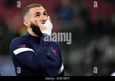 Mailand, Italien. Oktober 2021. Karim Benzema aus Frankreich beim UEFA Nations League-Finale zwischen Spanien und Frankreich im San Siro-Stadion in Mailand (Italien), 10. Oktober 2021. Foto Andrea Staccioli/Insidefoto Kredit: Insidefoto srl/Alamy Live News Stockfoto