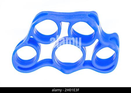 Hand Grip Strengthener in blau isoliert auf weißem Hintergrund Stockfoto