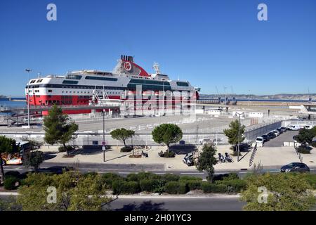 Marseille, Frankreich. Okt. 2021. Ein Blick auf die Fähre Danielle Casanova dockte im Hafen von Marseille an. Kredit: SOPA Images Limited/Alamy Live Nachrichten Stockfoto