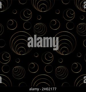 Nahtloses Muster mit goldenen Muschelschalen und Blasen. golden Outline Vektordarstellung von Unterwasserschalen. Nautischer Hintergrund. Stilisiertes Marineszeichen Stock Vektor