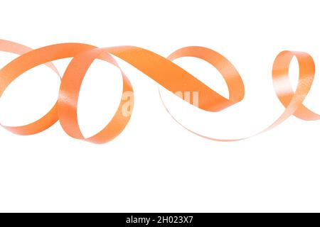 Orange glänzende Schleife isoliert auf weißem Hintergrund Stockfoto