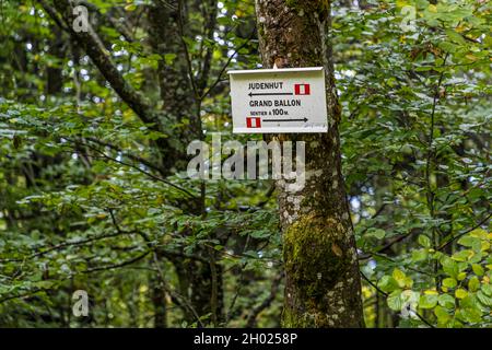 Wanderschild in den Vogesen bei Rimbach-près-Guebwiller, Frankreich Stockfoto