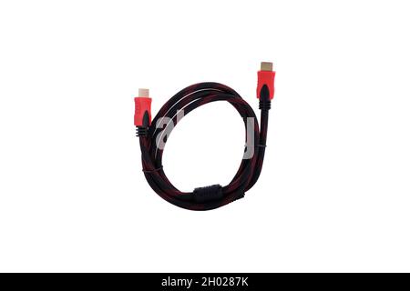 Schwarzes und rotes HDMI-Kabel für den Anschluss Stockfoto