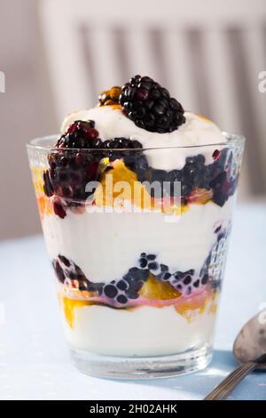 Black und Orange Joghurt - lecker Sommer Dessert Stockfoto
