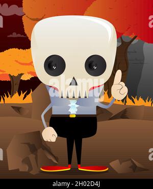 Kinder, die für Halloween gekleidet sind, machen einen Punkt. Vektor Cartoon Figur Illustration von Kindern bereit zu Trick or Treat. Stock Vektor