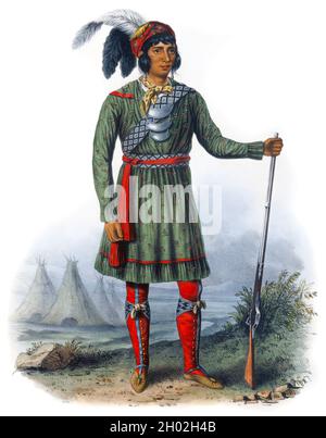 Chief Osceola (1804-1838), der bekannteste Führer der Seminoleinder, führte während des Zweiten Seminolenkrieges eine kleine Gruppe von Kriegern im Seminolenwiderstand an, als die Vereinigten Staaten versuchten, den Stamm aus ihren Ländern in Florida in das indische Territorium westlich des Mississippi-Flusses zu entfernen. Stockfoto