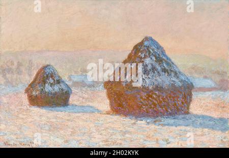 Wheatstacks, Snow Effect, Morning (1891) von Claude Monet. Stockfoto