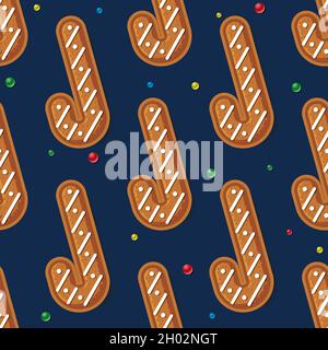 Nahtloses Muster mit Lebkuchenbonbons auf Blau. Weihnachtsplätzchen. Vektorgrafik. Stock Vektor