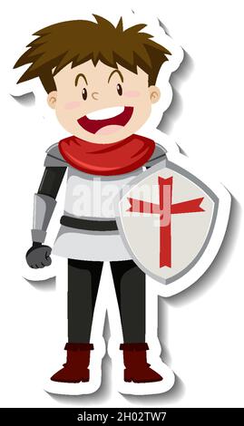 Ritter in Rüstung mit Schild Cartoon Aufkleber Illustration Stock Vektor
