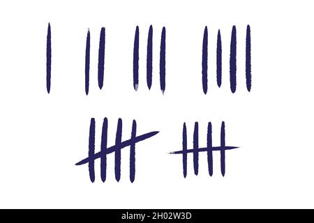 Markieren Sie die Zahlenreihen an der Wand. Handgezeichnete Stöcke zum Zählen der Zeit im Gefängnis. Vektorgrafik Design-Set. Stock Vektor