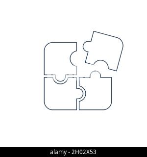 Vier Teile Puzzle lineare Symbol, Teamwork-Lösung Symbol. Stock Vektorgrafik isoliert auf weißem Hintergrund. Stock Vektor