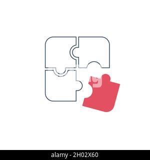 Vier Teile Puzzle lineare Symbol, Teamwork-Lösung Symbol. Stock Vektorgrafik isoliert auf weißem Hintergrund. Stock Vektor