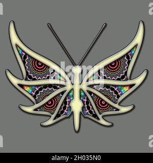 3D-Illustration von bunten Ornament Schmetterling mit Flügeln gefüllt mit abstraktem Fraktal Stockfoto