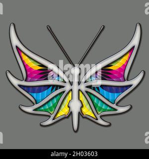 3D-Illustration von bunten Ornament Schmetterling mit Flügeln gefüllt mit abstraktem Fraktal Stockfoto