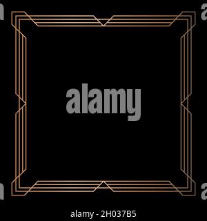 Einfacher geometrischer linearer goldener Rahmen im Art déco-Stil. Vektorgrafik, Designelemente. Goldener Rand isoliert auf schwarzem Hintergrund, Stock Vektor