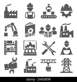 Werkseitige Symbole auf weißem Hintergrund eingestellt Stock Vektor