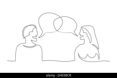 Reden. Eine Linie zeichnen. Vektorgespräch im Linienstil Stock Vektor