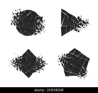 Form Explosion gebrochen zerschmettert flachen Stil Design Vektor Illustration auf weißem Hintergrund isoliert gesetzt. Quadratische Raute, Kreis, Dreieck, quer Stock Vektor
