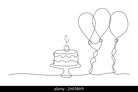 Alles Gute zum Geburtstag. Eine Linie zeichnen. Vektor alles gute zum Geburtstag im Linienstil Stock Vektor