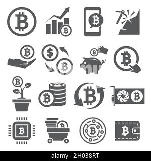 Bitcoin-Symbole auf weißem Hintergrund Stock Vektor