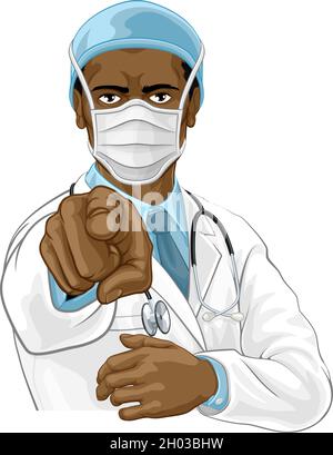 Arzt in PSA Maske zeigen braucht Sie Stock Vektor