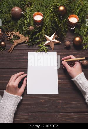Weihnachten mockup für das Schreiben von Zielen, Pläne Träume, machen, um Liste für das neue Jahr zu tun. Stockfoto