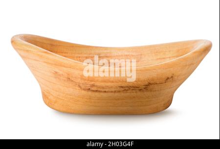 Holzschale isoliert auf weißem Hintergrund Stockfoto