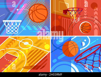 Sammlung von Basketball-Banner. Plakatmuster in flacher Form. Stock Vektor