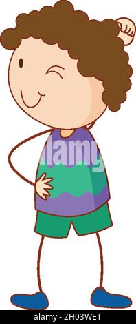 Niedlichen Jungen Cartoon-Charakter in Doodle-Stil isoliert Illustration Stock Vektor