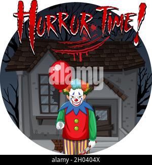 Horror Time Abzeichen mit zwei gruseligen Clowns Illustration Stock Vektor