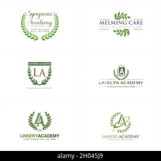 Set mit Logo-Design mit Lorbeerblattkranz Stock Vektor