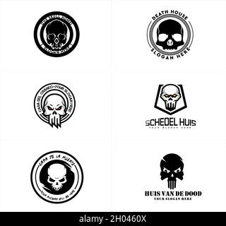 Set aus Totenschädel Death Metall Logo Design Stock Vektor