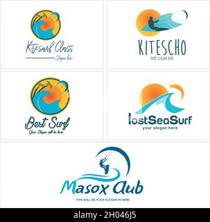 Set Kiteboarding Sport Sea Beach Logo Design Stock Vektor