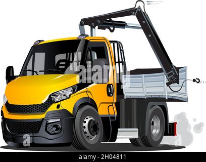 Vektor Cartoon Lkw LKW mit Kran. Verfügbares eps-10-Vektorformat, das durch Gruppen und Ebenen getrennt ist, für eine einfache Bearbeitung Stock Vektor