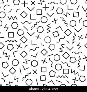Geometrischer abstrakter Hintergrund im Stil von memphis. Nahtloses, kreatives Retro-Muster mit geometrischen Formen Stock Vektor