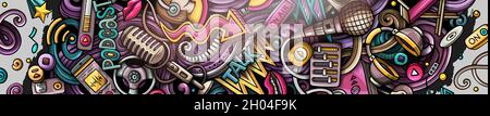 Audio Content Handgezeichnetes Doodle-Banner. Cartoon Vektor detaillierter Flyer. Stock Vektor